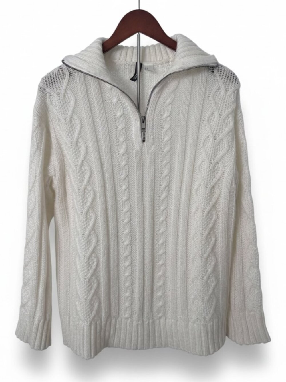 H&M Divided White Cable‑Knit Half‑Zip Sweater – Size S